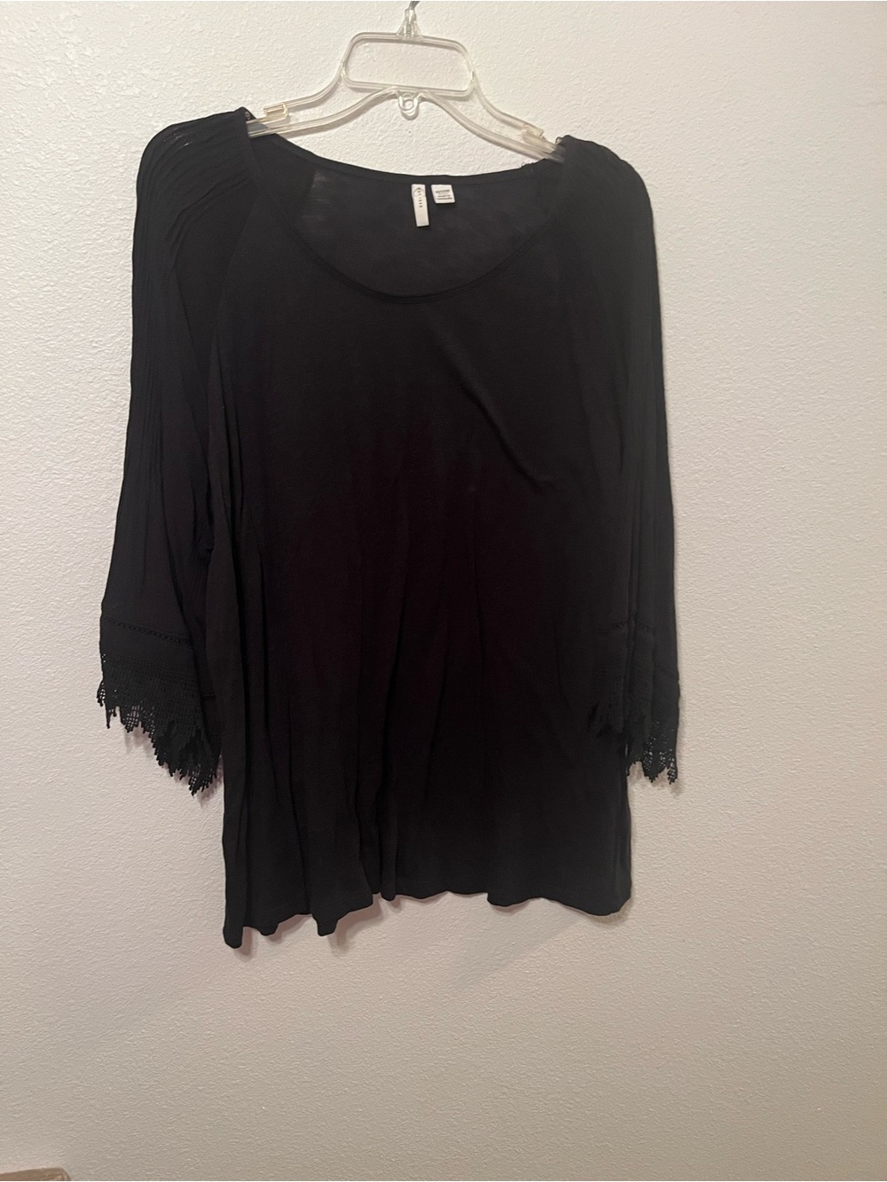Cato - Black Blouse with Lace Trim Sleeves - Size: 18/20